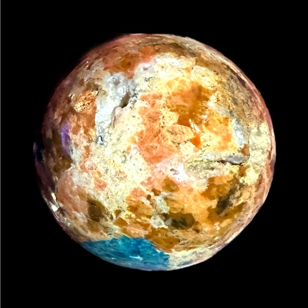 Blue Apatite in Sunstone Sphere - Picture 7 of 8
